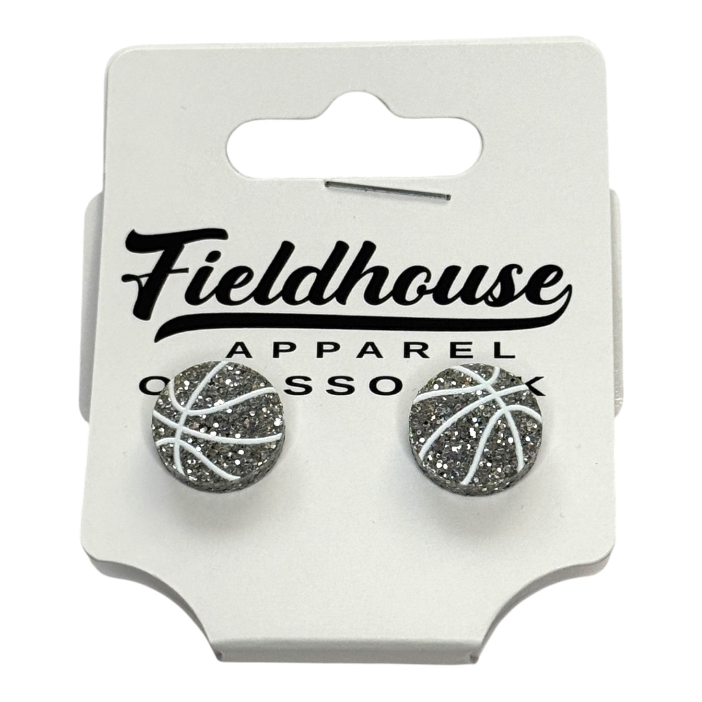 Basketball Glitter Stud Earrings - Silver