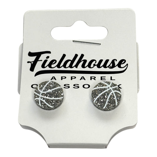 Basketball Glitter Stud Earrings - Silver