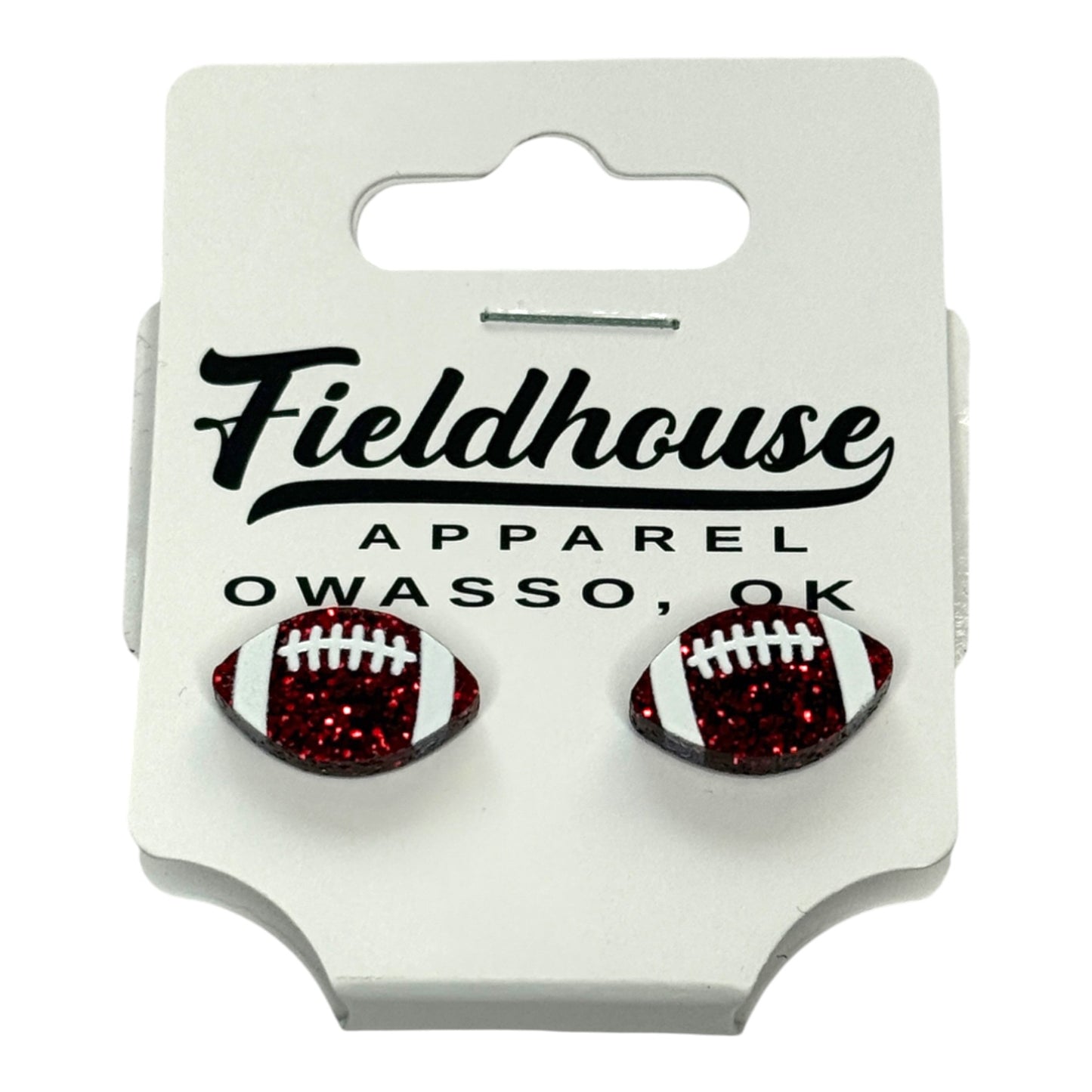 Football Glitter Stud Earrings - Red