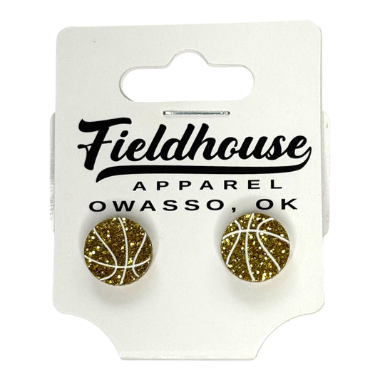 Basketball Glitter Stud Earrings - Gold