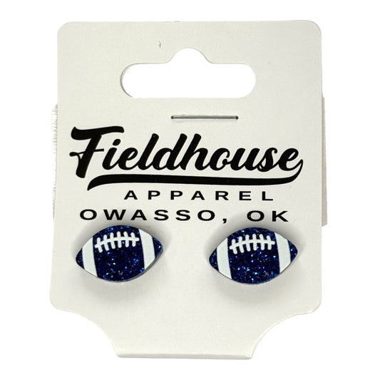 Football Glitter Stud Earrings - Blue
