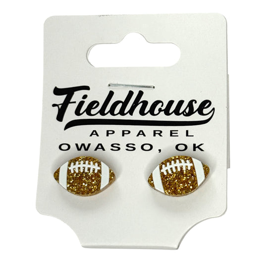 Football Glitter Stud Earrings - Gold