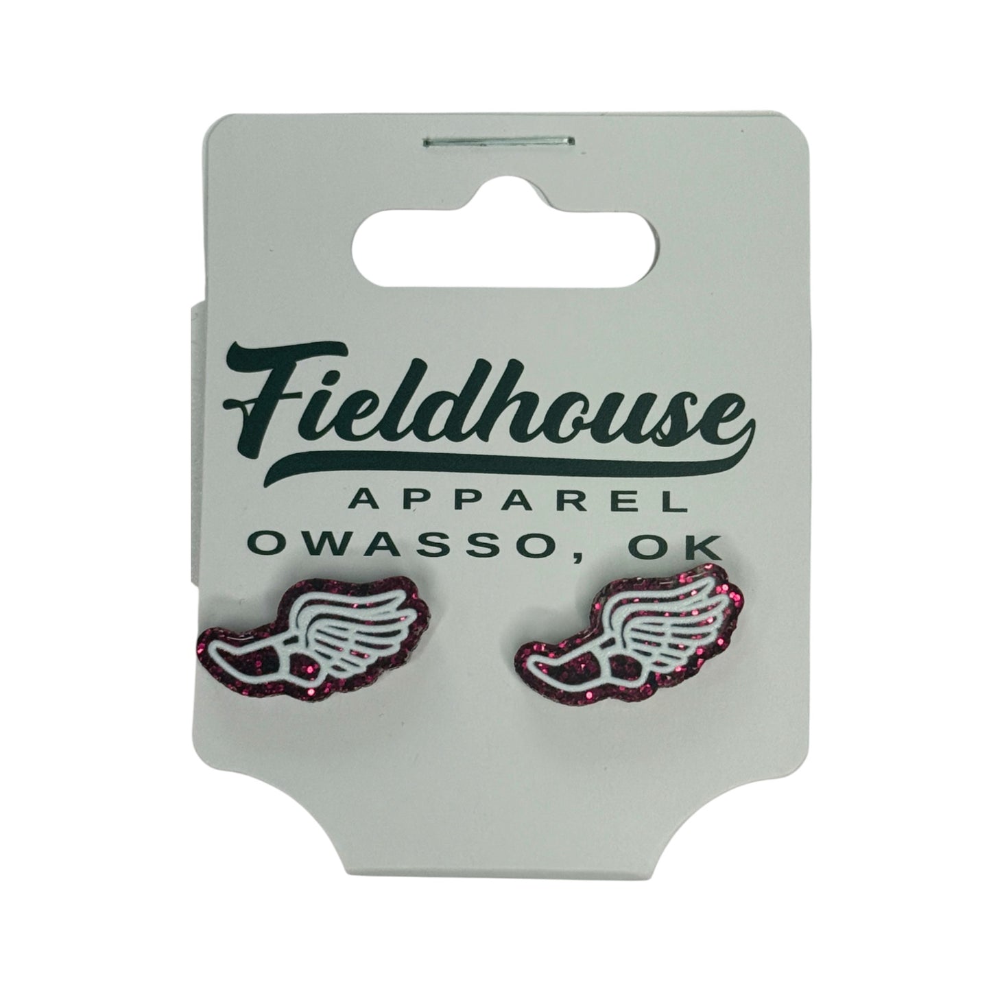 Track and Field Glitter Stud Earrings - Red