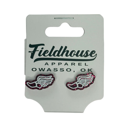 Track and Field Glitter Stud Earrings - Red