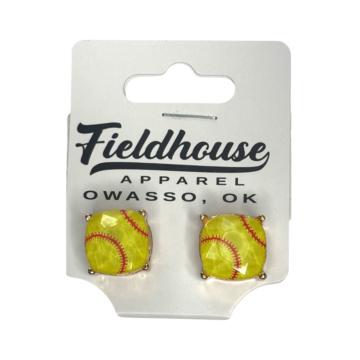 Softball Rectangle Stud Earrings