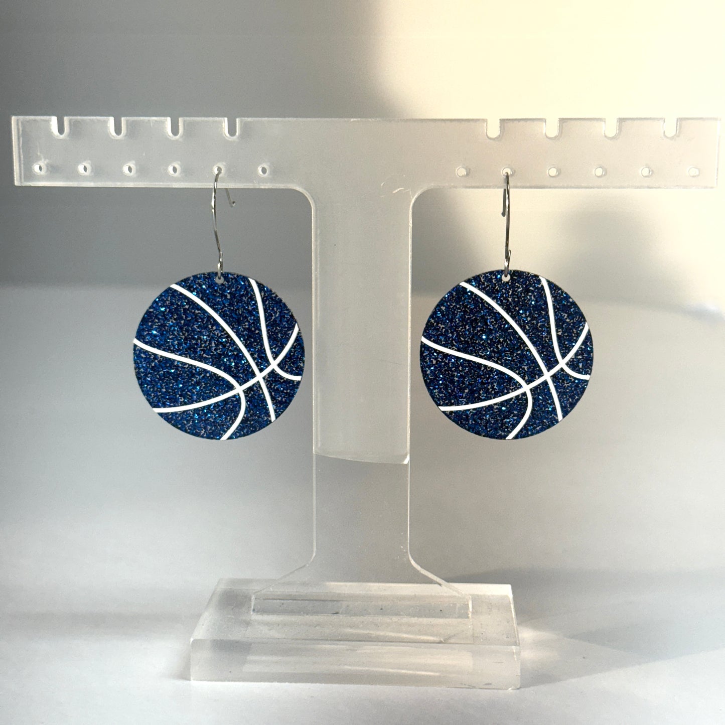 Basketball Glitter Dangle Earrings - Blue