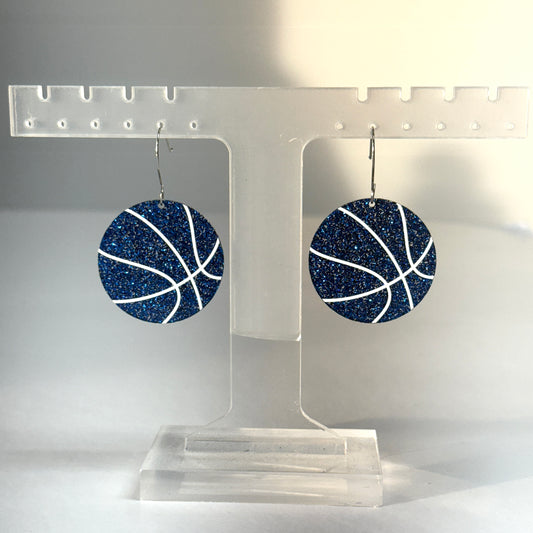 Basketball Glitter Dangle Earrings - Blue