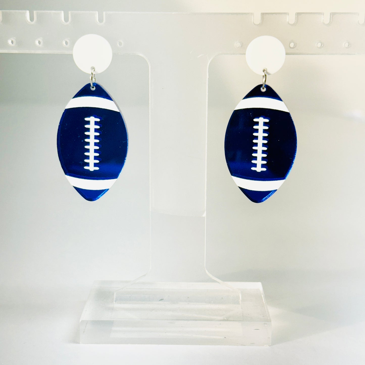 Football Mirror Dangle Earrings - Blue