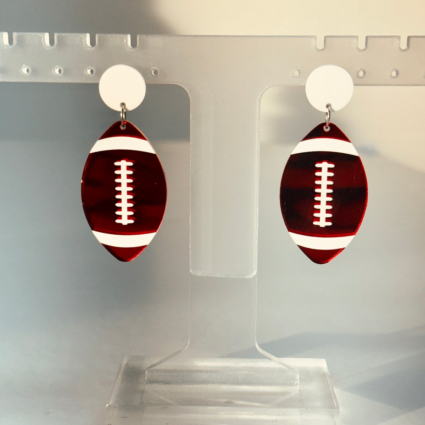 Football Mirror Dangle Earrings - Red