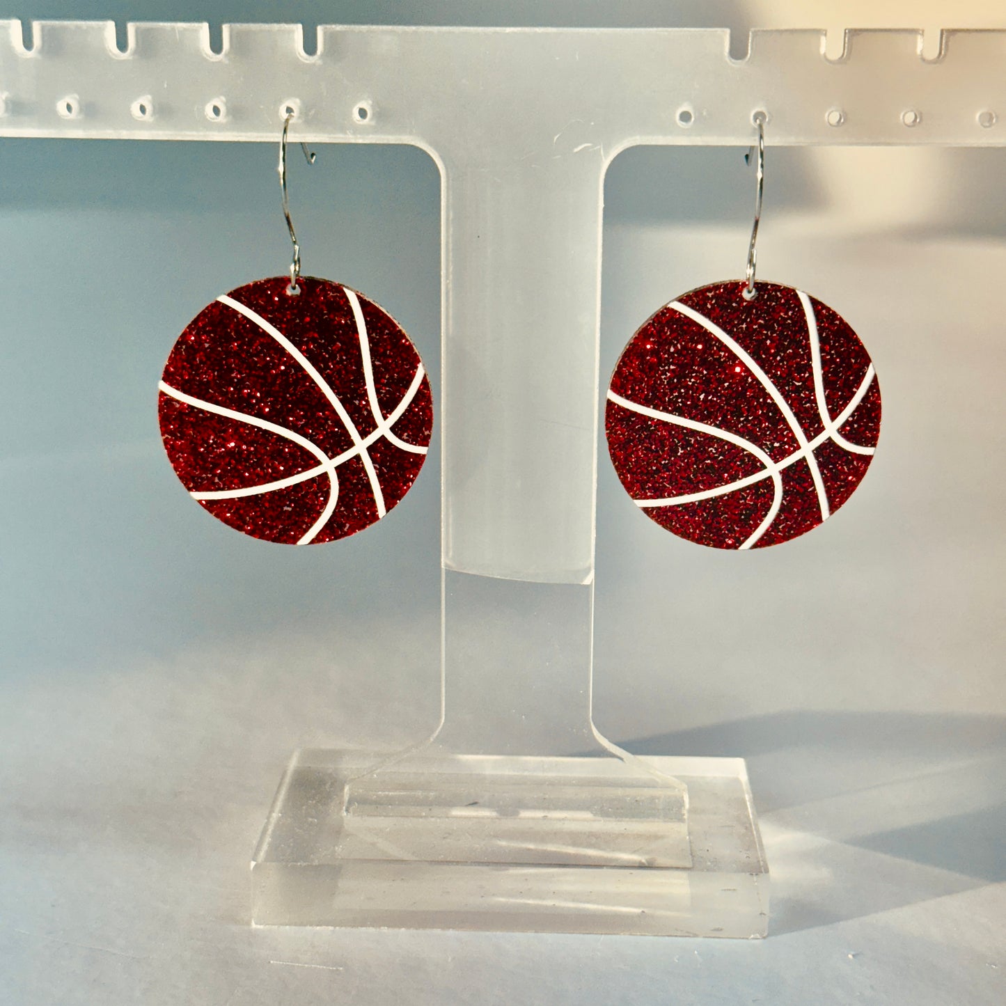 Basketball Glitter Dangle Earrings - RED