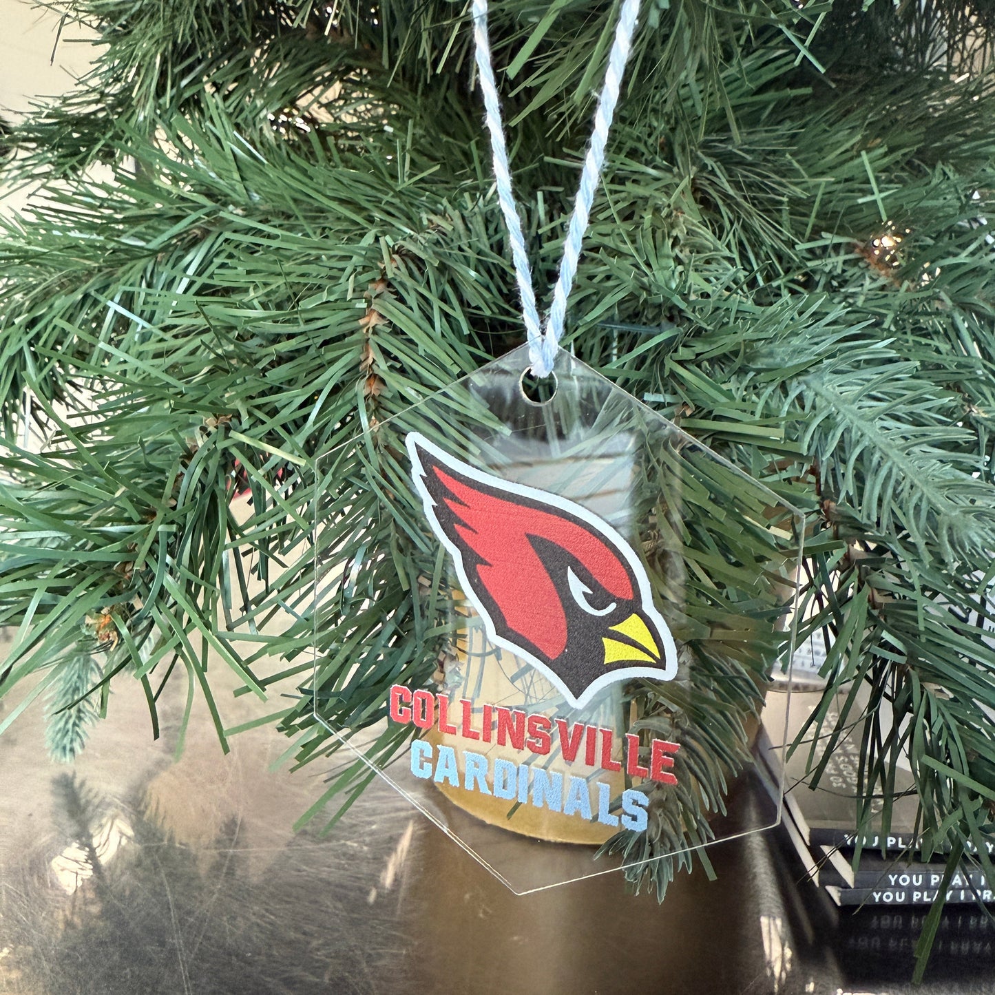 Collinsville Cardinal - Sublimated Collinsville Cardinals Logo - Acrylic Hexagon Ornament