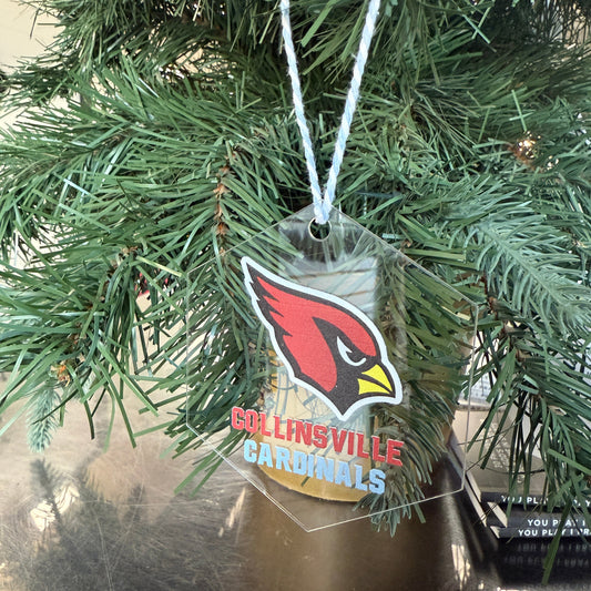Collinsville Cardinal - Sublimated Collinsville Cardinals Logo - Acrylic Hexagon Ornament