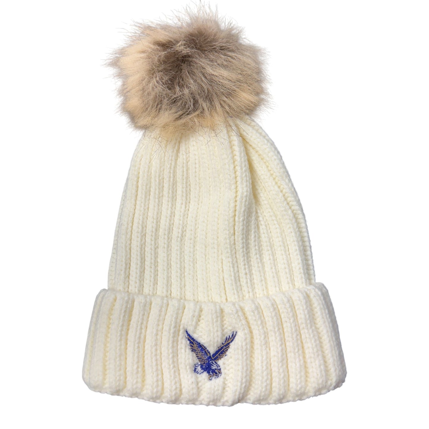 Rejoice Eagles - Embroidered Small Fly Eagle - Faux Fur Pom Beanie