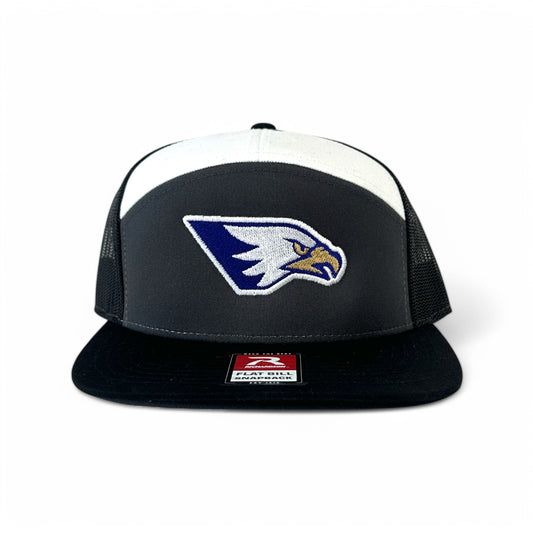 Rejoice Eagles - Embroidered Athletic Eagle  - Richardson 7 Panel Flatbill Snapback Hat (White/Gray/Black)