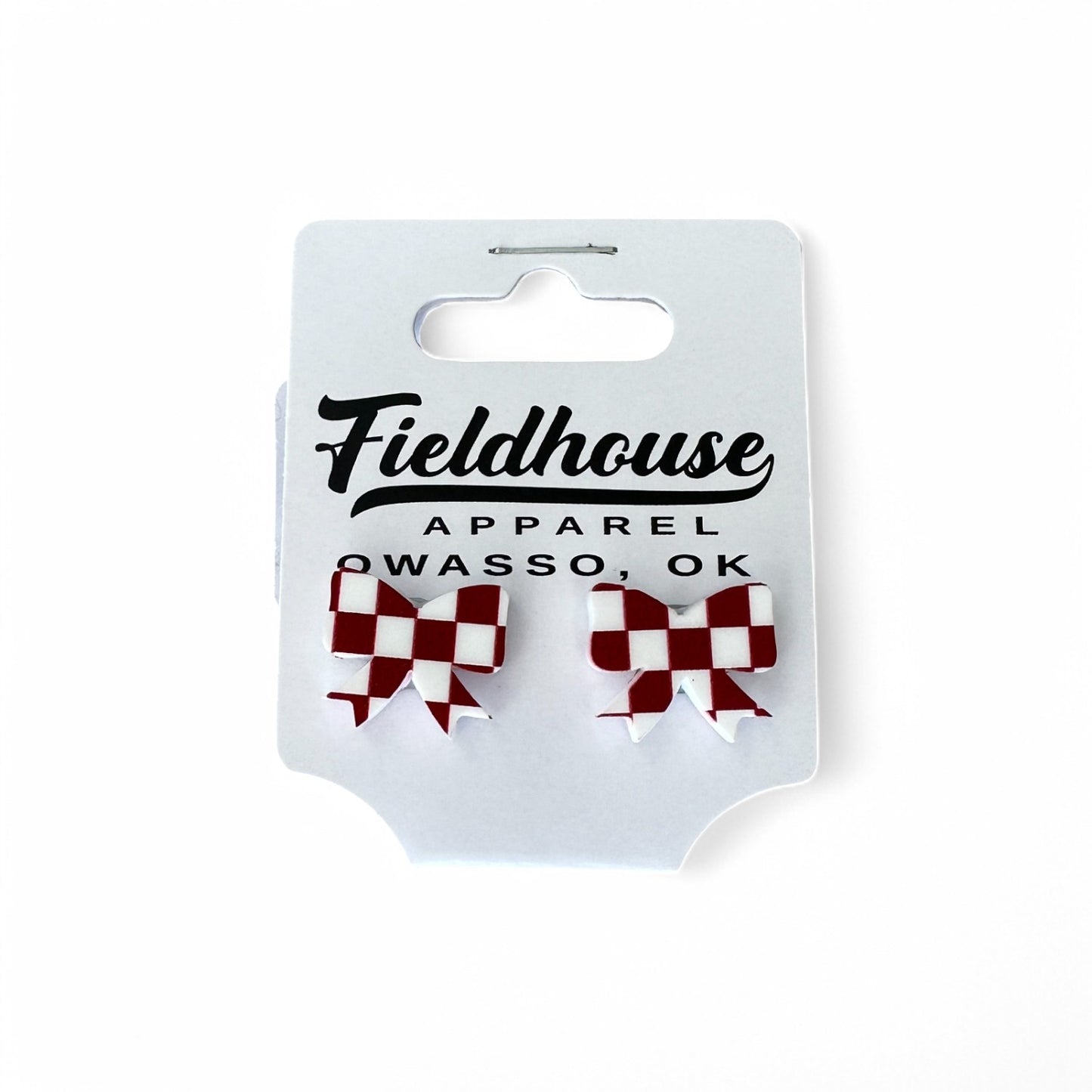Checkered Bow Stud Earrings(Cardinal)