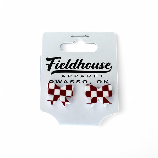 Checkered Bow Studs Maroon