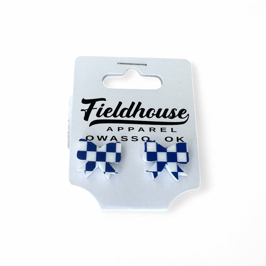 Checkered Bow Studs Royal Blue