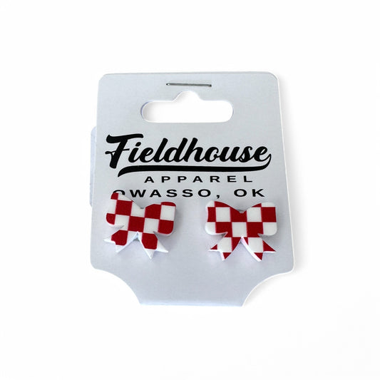 Checkered Bow Studs Red