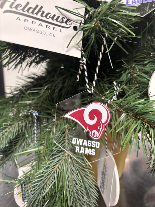 Owasso Rams - Sublimated Rams Logo Owasso Rams - Acrylic Hexagon Ornament