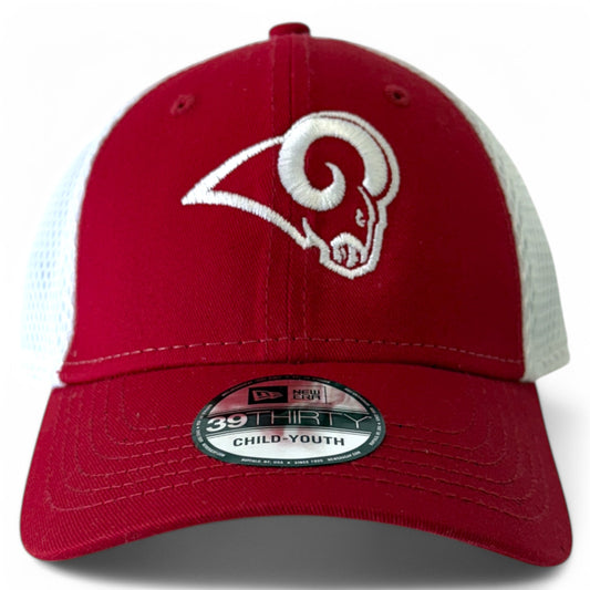 Owasso Rams - Embroidered Ram - Youth New Era Flexfit Hat (Cardinal/White)