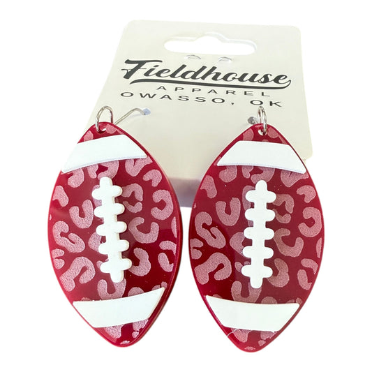Football Leopard Dangle Earrings Cardinal