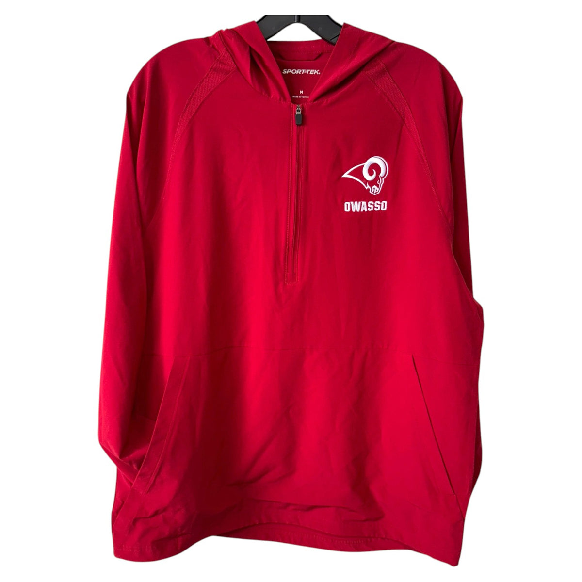 Owasso Rams - Embroidered Ram Logo Owasso - 1/2 Zip Repeat Hooded Long Sleeve Pullover
