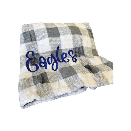 Rejoice Eagles - Embroidered Eagles Scripty Font - Plaid Fleece Blanket