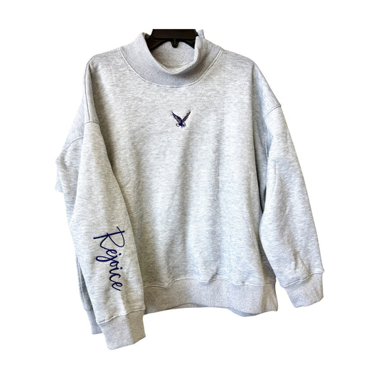 Rejoice Eagles - Embroidered Fly Eagle Rejoice Sleeve - Mockneck Sweatshirt