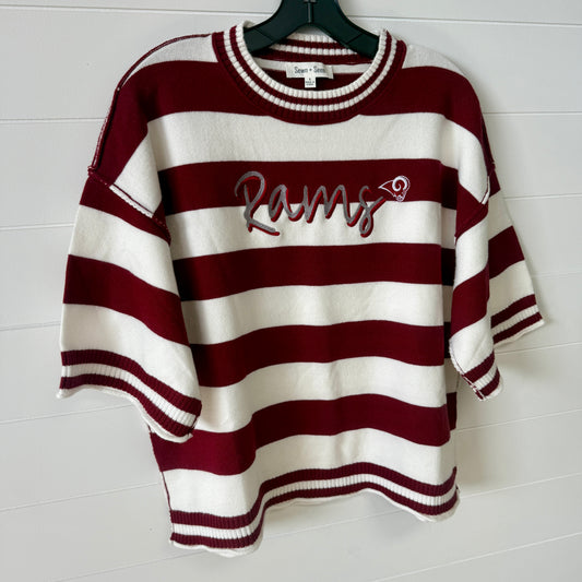 Owasso Rams - Embroidered Rams Script Ram Logo- Short Sleeve Stripe Sweater