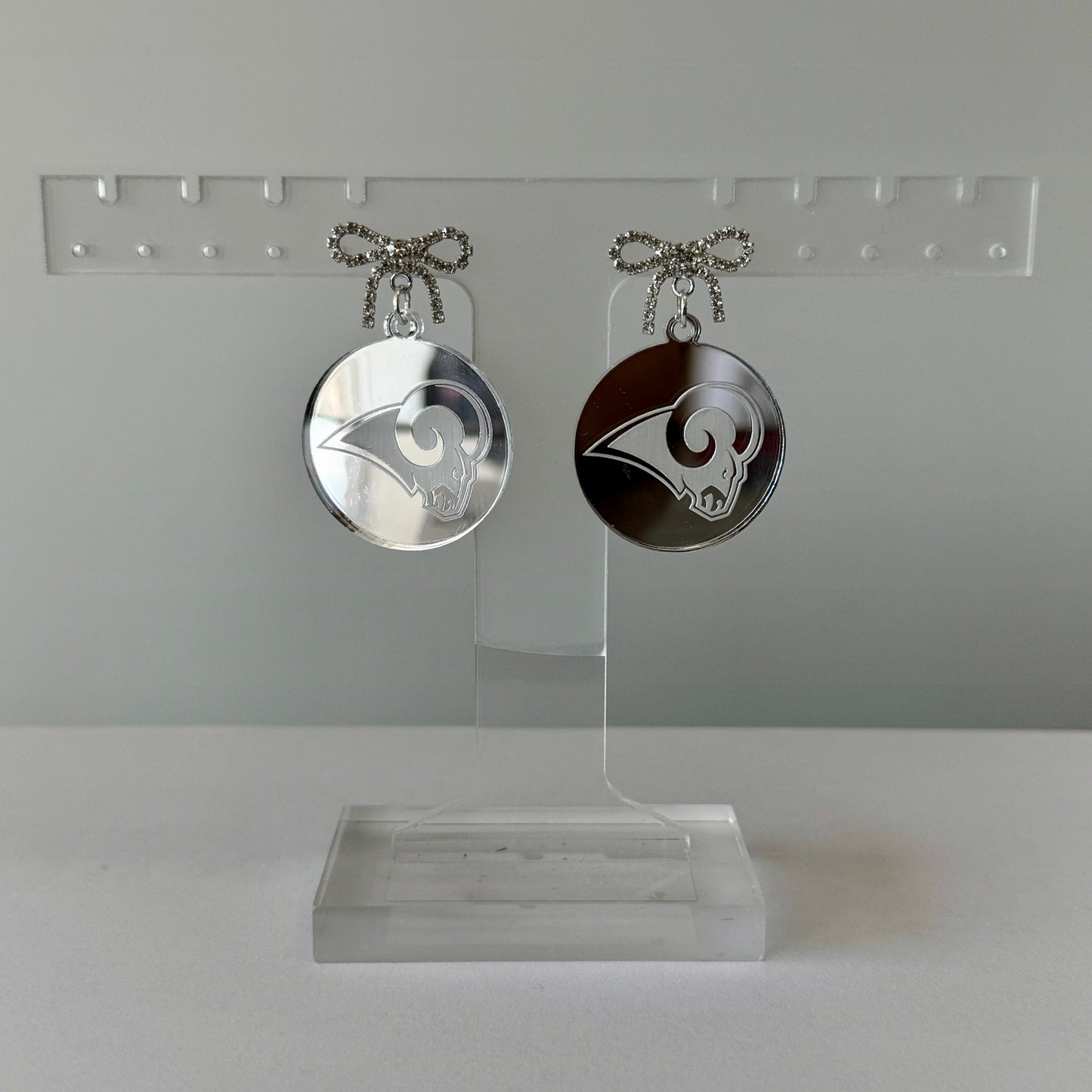 Owasso Rams -  Ram Logo Acrylic Bow Dangle Earring