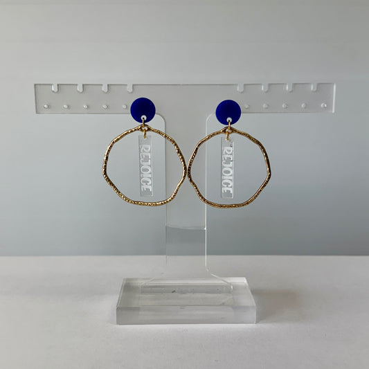 Rejoice Eagles - Rejoice Acrylic Gold Hoop Earring (Royal/Gold)