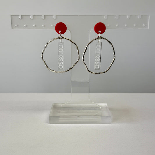 Owasso Rams - Owasso Acrylic Silver Hoop Earring (Silver/Red)