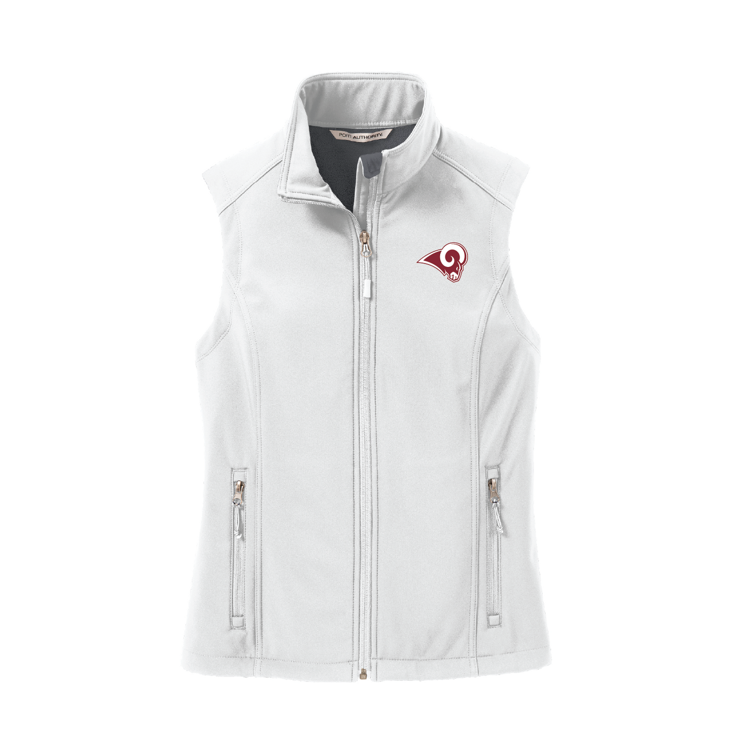 Owasso Rams - Embroidered Ram - Ladies Soft Shell Vest (White)