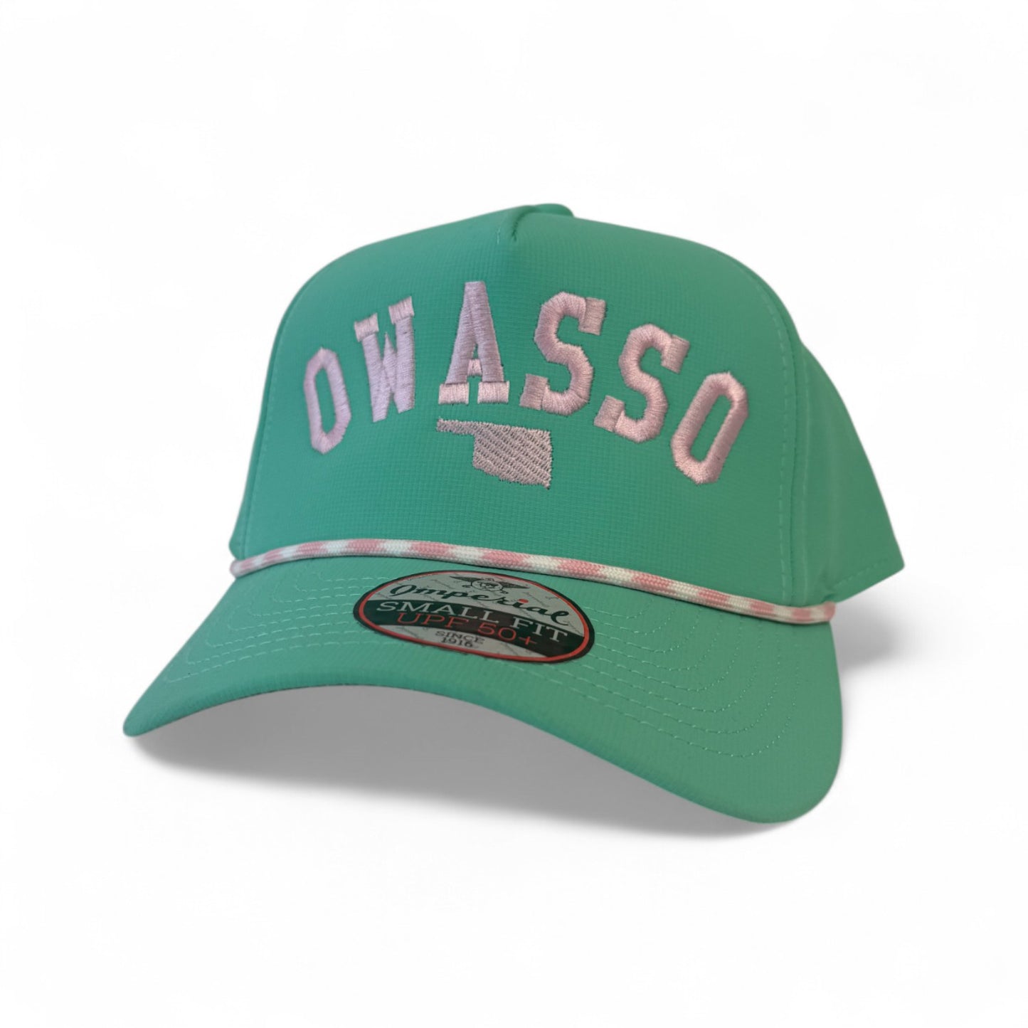 Owasso Oklahoma - Embroidered Arch and State Design - Ladies Imperial Rope Hat (Green/Pink)