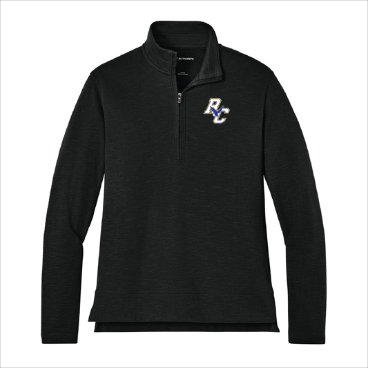 Rejoice Eagles- Embroidered Rejoice Christian Eagles Logo - Ladies 1/4 Zip Pullover (Black)