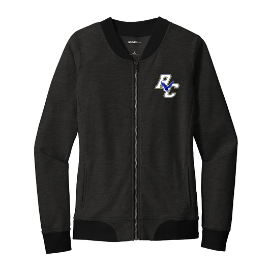 Rejoice Eagles - Embroidered Rejoice Christian Eagles Logo - Ladies Lightweight Bomber Full Zip Jacket (Heather Grey/Black)