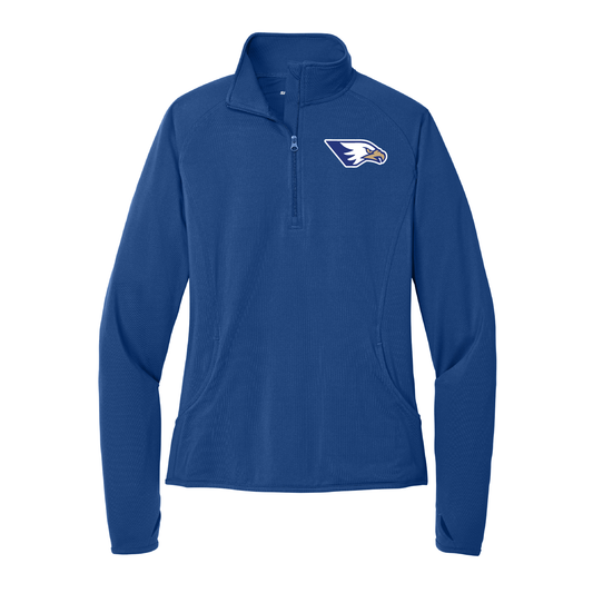 Rejoice Eagles - Embroidered Athletic Eagle - Ladies 1/4 Zip Sweatshirt (Royal)