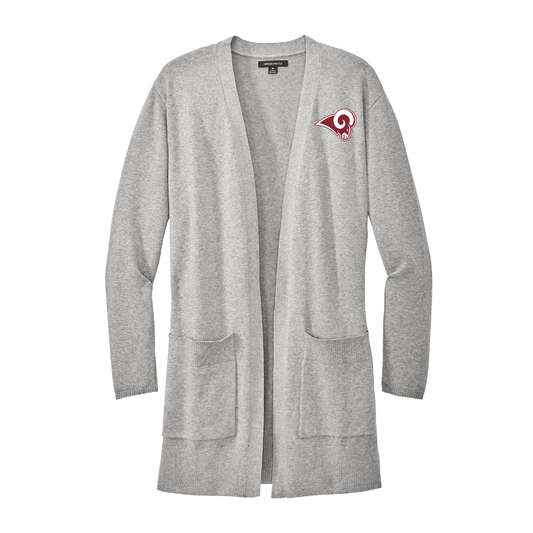 Owasso Rams - Embroidered Ram - Ladies Open Front Cardigan (Grey)