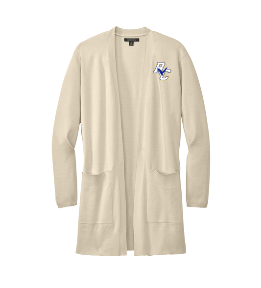 Rejoice Eagles - Embroidered Rejoice Christian Eagles Logo - Ladies Open Front Cardigan (Ivory)