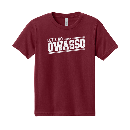Owasso Rams - Screen Print Let's Go Owasso - Youth Tee (Cardinal)