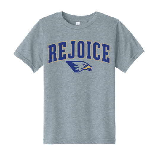 Rejoice Eagles - Screen Print Collegiate Arch Athletic Eagle - Youth Tee (Heather Grey)