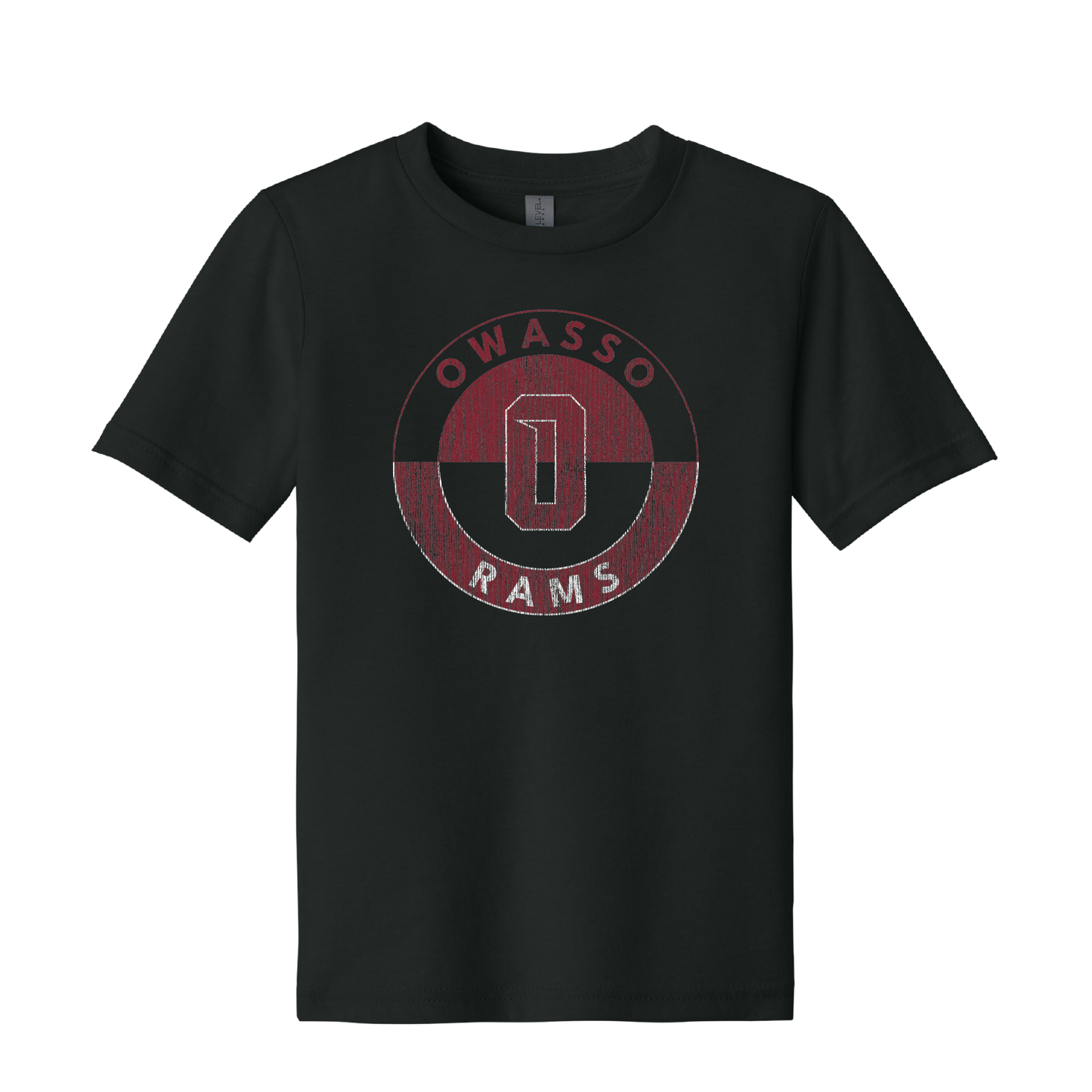 Owasso Rams - Screen Print Owasso O Circle Distressed - Youth Tee (Black)