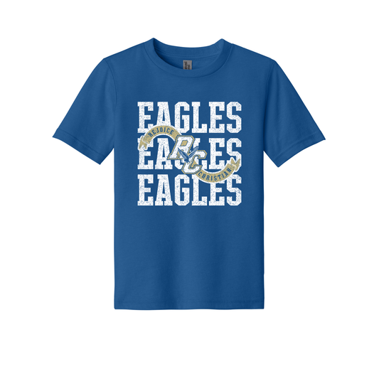 Rejoice Eagles - Screen Print Eagles Rejoice Christian Distressed Banner  - Youth Tee (Royal)