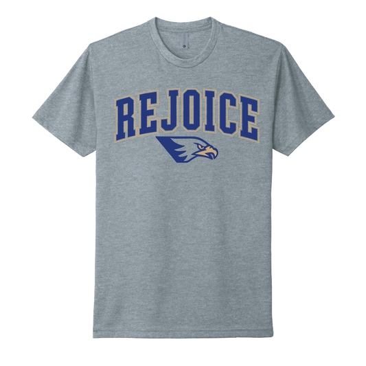 Rejoice Eagles - Screen Print Collegiate Arch Athletic Eagle - Tee (Heather Grey)