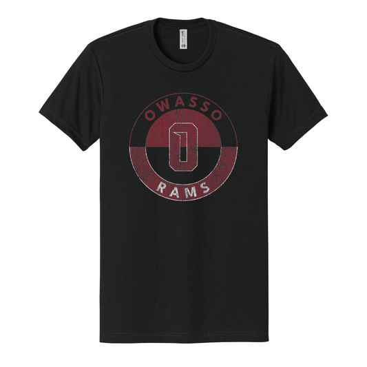 Owasso Rams - Screen Print Owasso O Circle Distressed - Tee (Black)