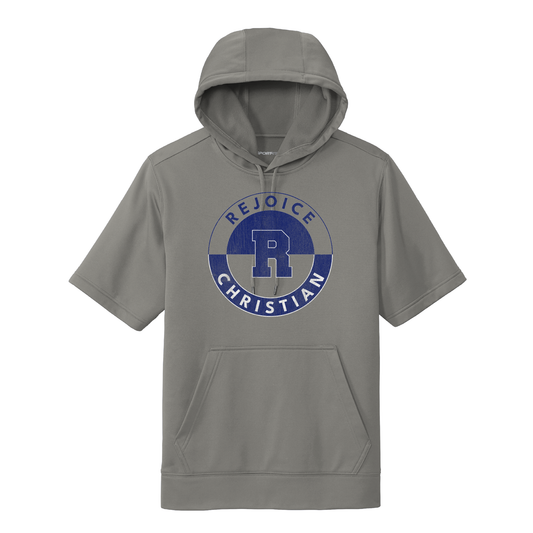 Rejoice Eagles - Screen Print Rejoice R Circle Distressed - Short Sleeve Hooded Pullover