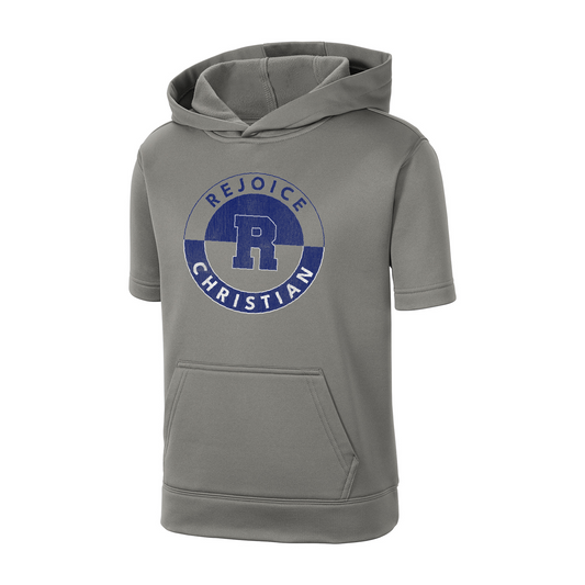 Rejoice Eagles - Screen Print Rejoice R Circle Distressed - Youth Short Sleeve Hooded Pullover