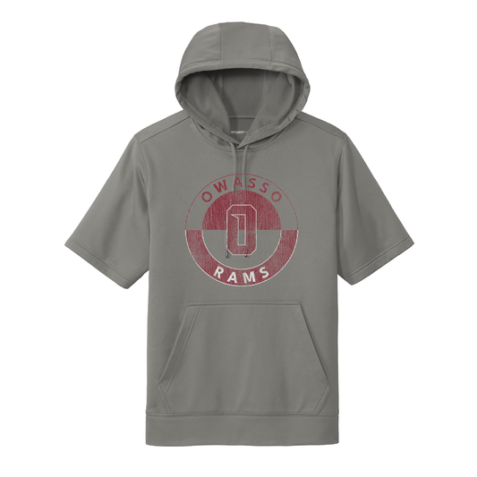 Owasso Rams - Screen Print Owasso O Circle Distressed - Short Sleeve Hooded Pullover