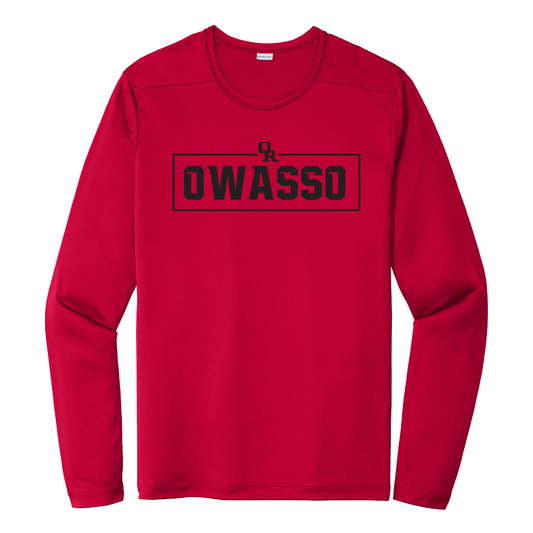 Owasso Rams - Screen Print OR OWASSO Box - UV Performance Long Sleeve Tee (Cardinal)