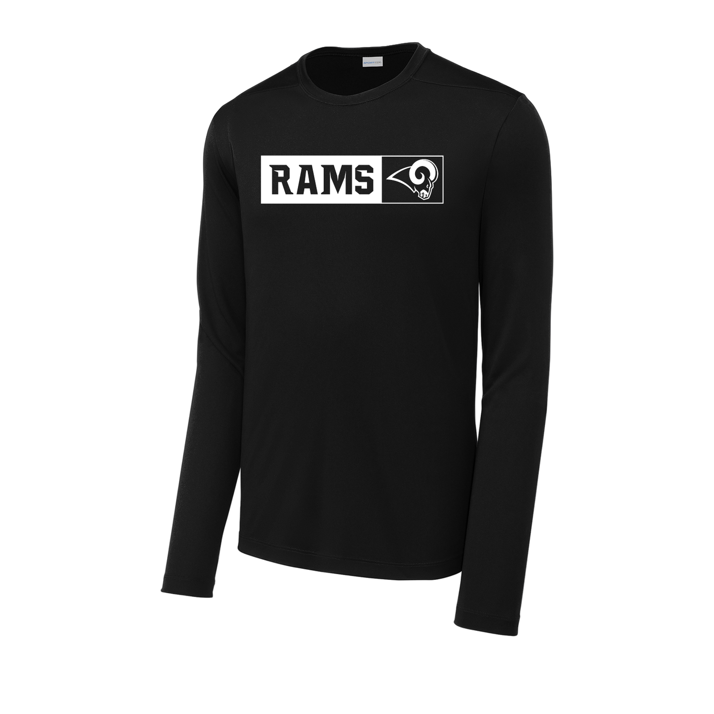 Owasso Rams - Screen Print Rams Box Knockout Ram Logo - UV Performance Long Sleeve Tee (Black)